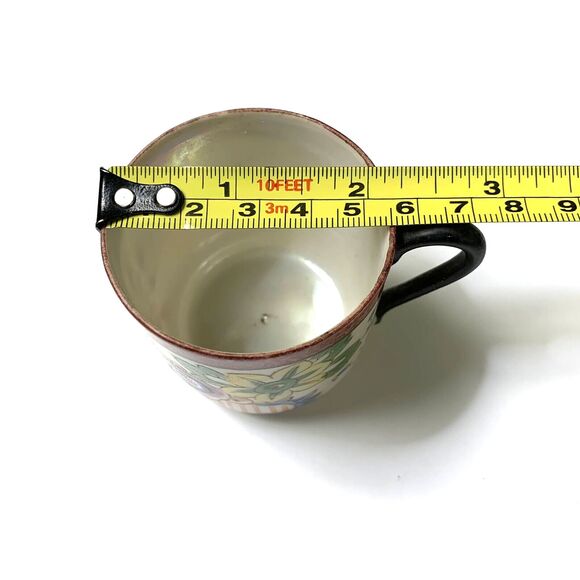 Handpainted Lustreware Cup Saucer Creamer Made in Japan Orange Rim Floral Vtg - Picture 9 of 11